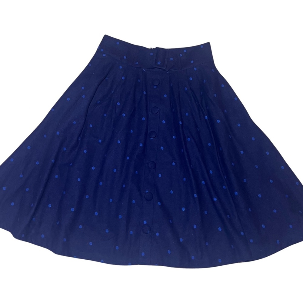 ModCloth Blue Polka Dot Print Wool Blend Pleated Knee Length Skirt Size Medium - Picture 2 of 8